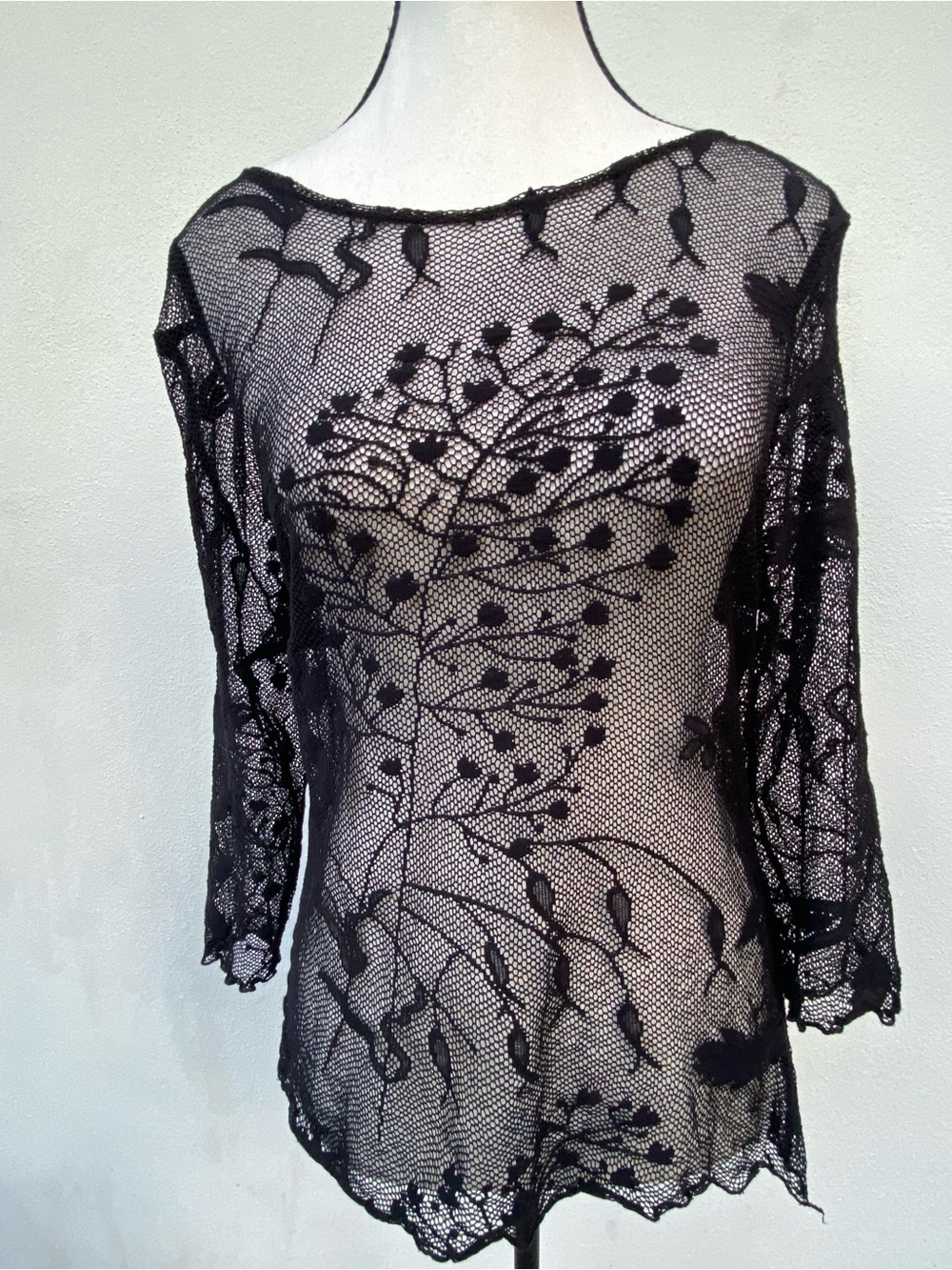 Y2K Whimsygoth Moa Moa Lace Mesh Floral Design Sheer Blouse Size Large